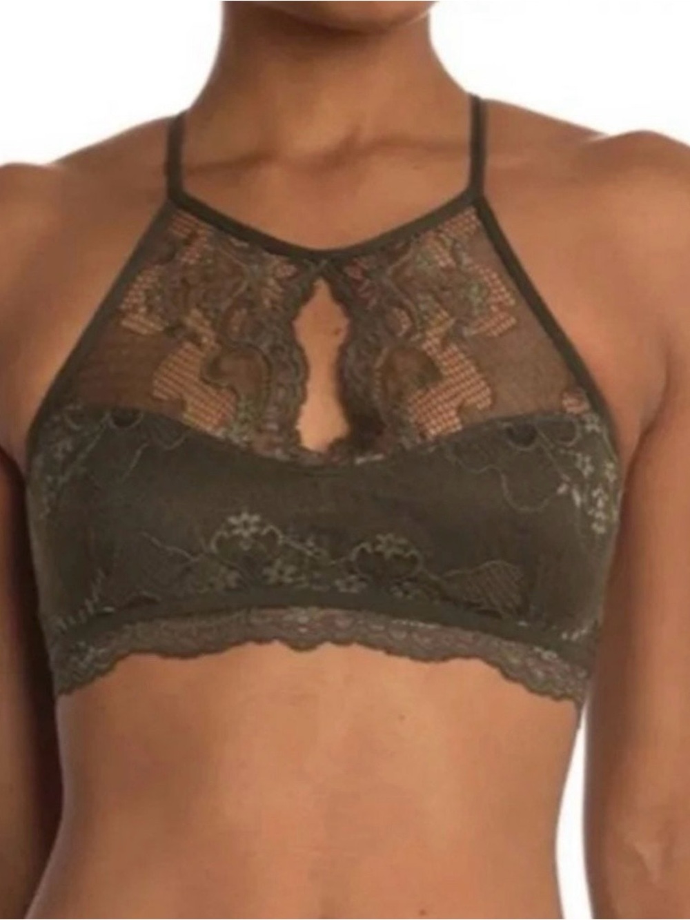 NWT Anemone  Lace Bralette Bra Lingerie Lace High-Neck - Olive/Moss Green